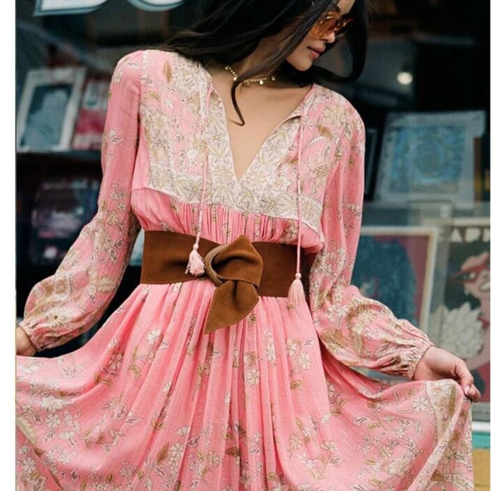 Spell And The Gypsy Collective Hendrix Boho Midi Dress Dusty Pink XL